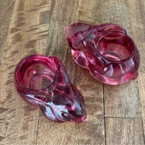 Vintage Indiana Glass Bunny Rabbit Cranberry Pink Glass Votive Candle Holder